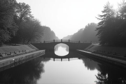Scenic view of the Delaware & Raritan Canal on a sunny day, captured on film.