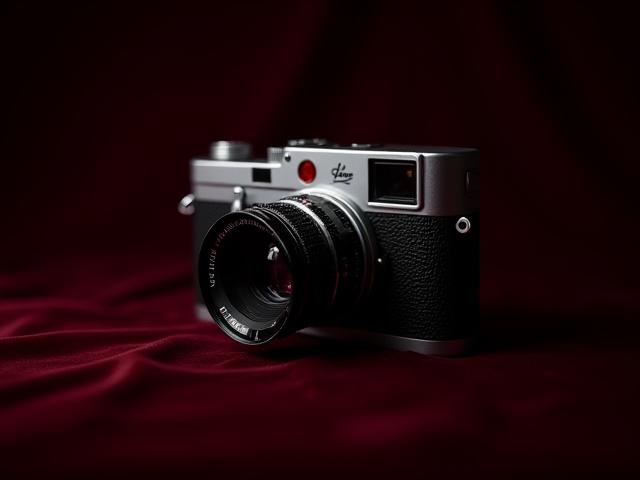 A beautifully restored vintage Leica M3 Double Stroke (1955) camera on a velvet cloth.