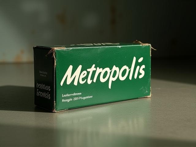 A dramatic package of Lomochrome Metropolis film with its distinctive green lettering, evoking edgy, urban photography.